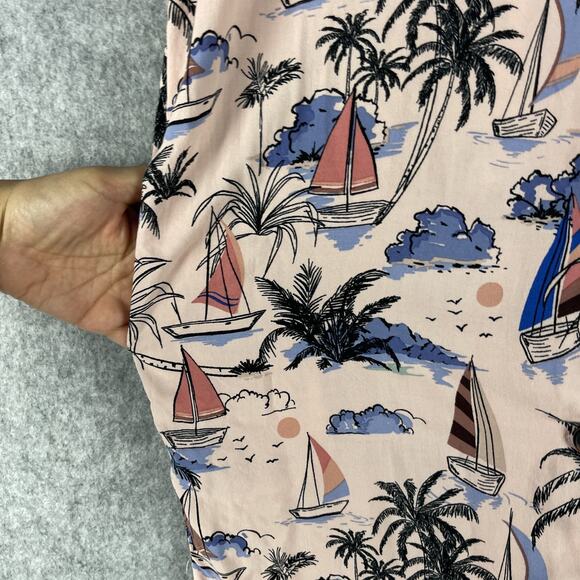 Modcloth Pepaloves Shirtdress Womens Medium Pink Rayon Tropical Beach Aloha - Picture 4 of 13